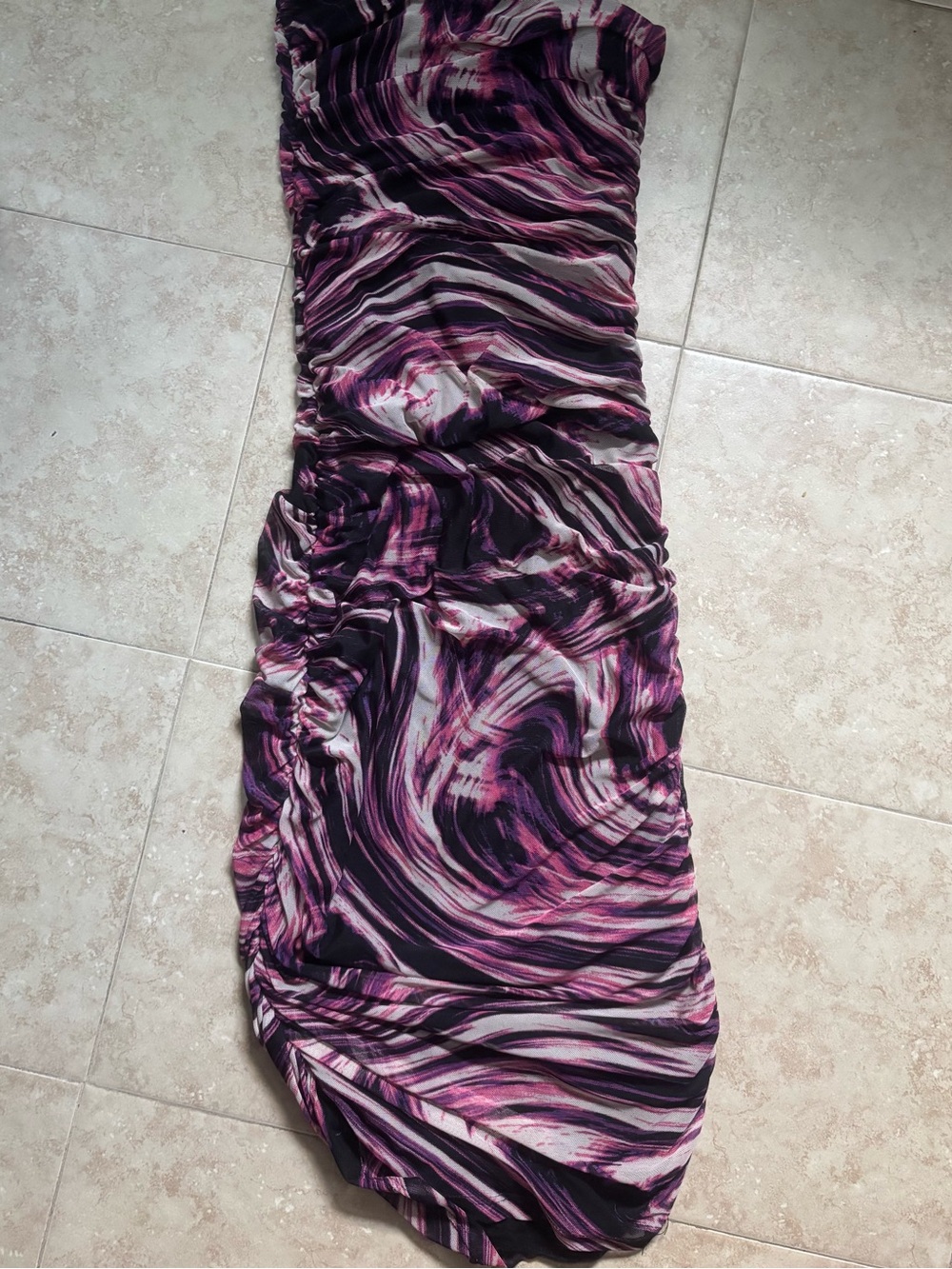 Women's Strapless Purple Swirl Dress